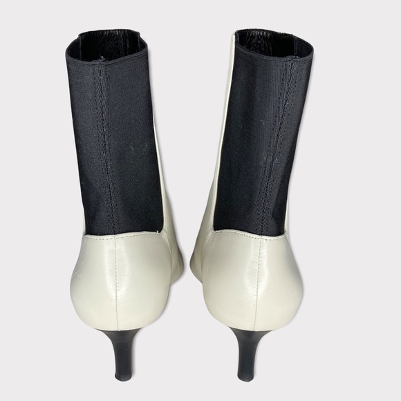 Joie White and Black Leather Slip On Pointed Toe Kitten Heel Ankle Booties 37.5 - Picture 8 of 11